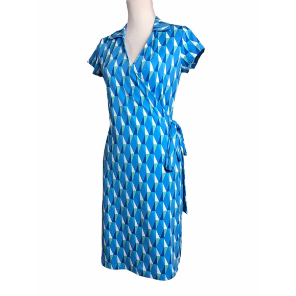 J McLaughlin Wrap Dress Lila Blue Geometric Print
